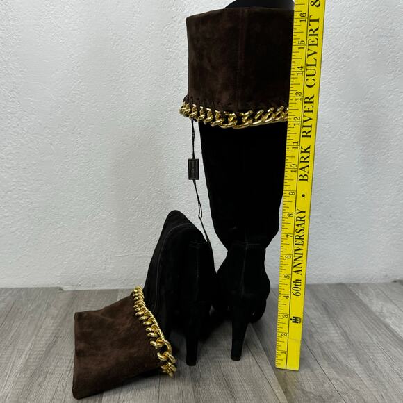 Carisma Made In Italy Black andBrown Suede Gold Chain Tall Boots Size 8 - Picture 4 of 8